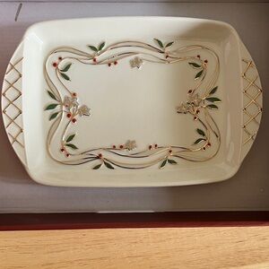 Lenox Cream Platter with Gold and Green Details